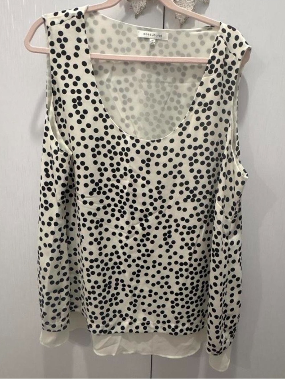 Rose & Olive Black Polka Dot White Sleeveless Blouse
